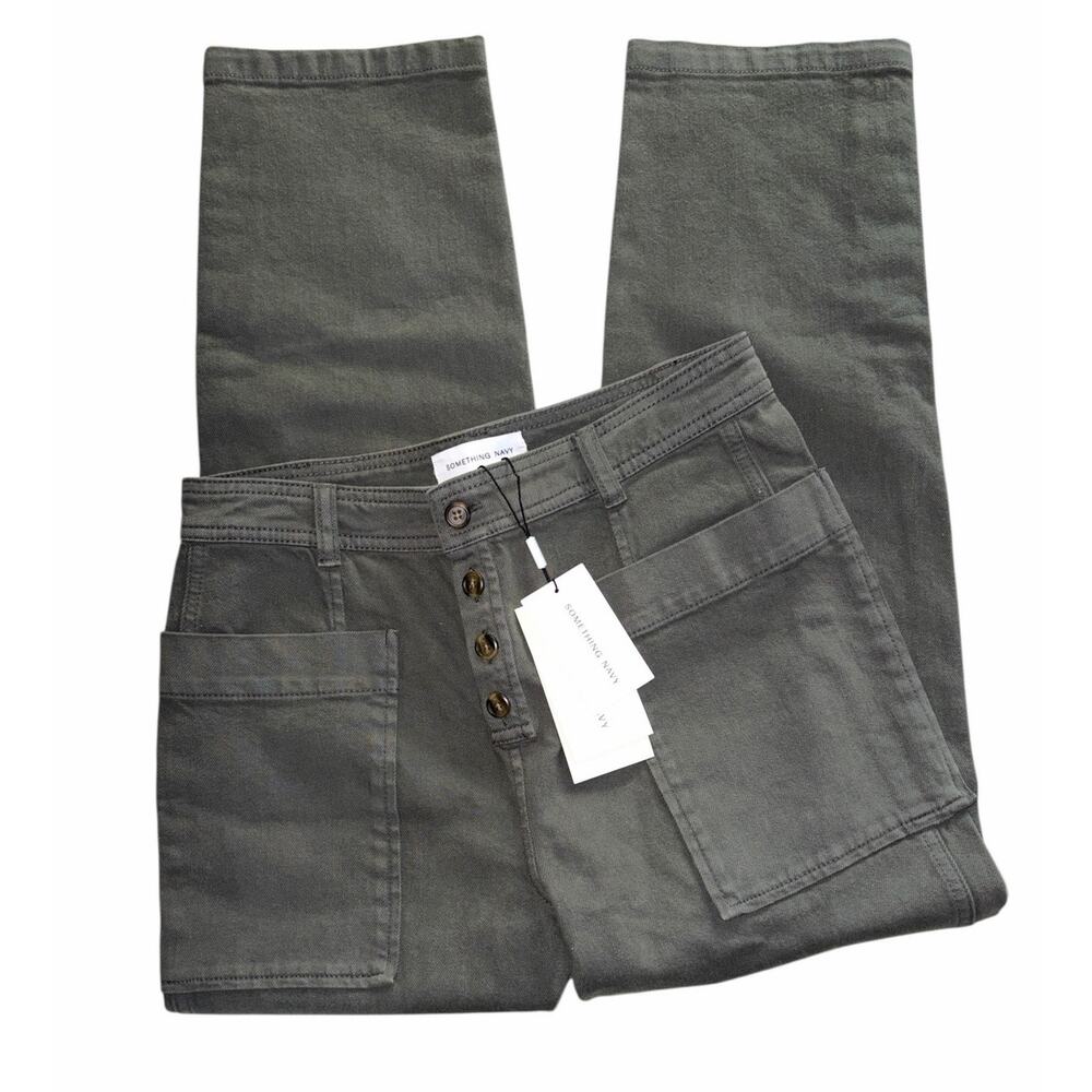 Something Navy Dark Green Button Fly Denim Pant size 6 NEW